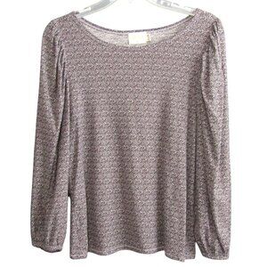 Nation LTD Puff Sleeve Gray Floral Top Womens Size M 100% Pima Cotton Long Slv